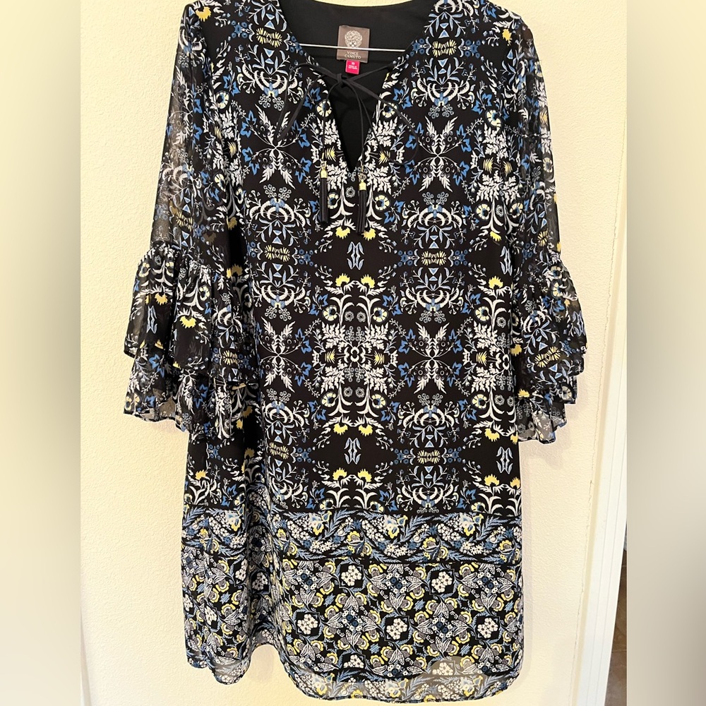 Vince Camuto slip dress with sheer bell ruffled sleeves size 10